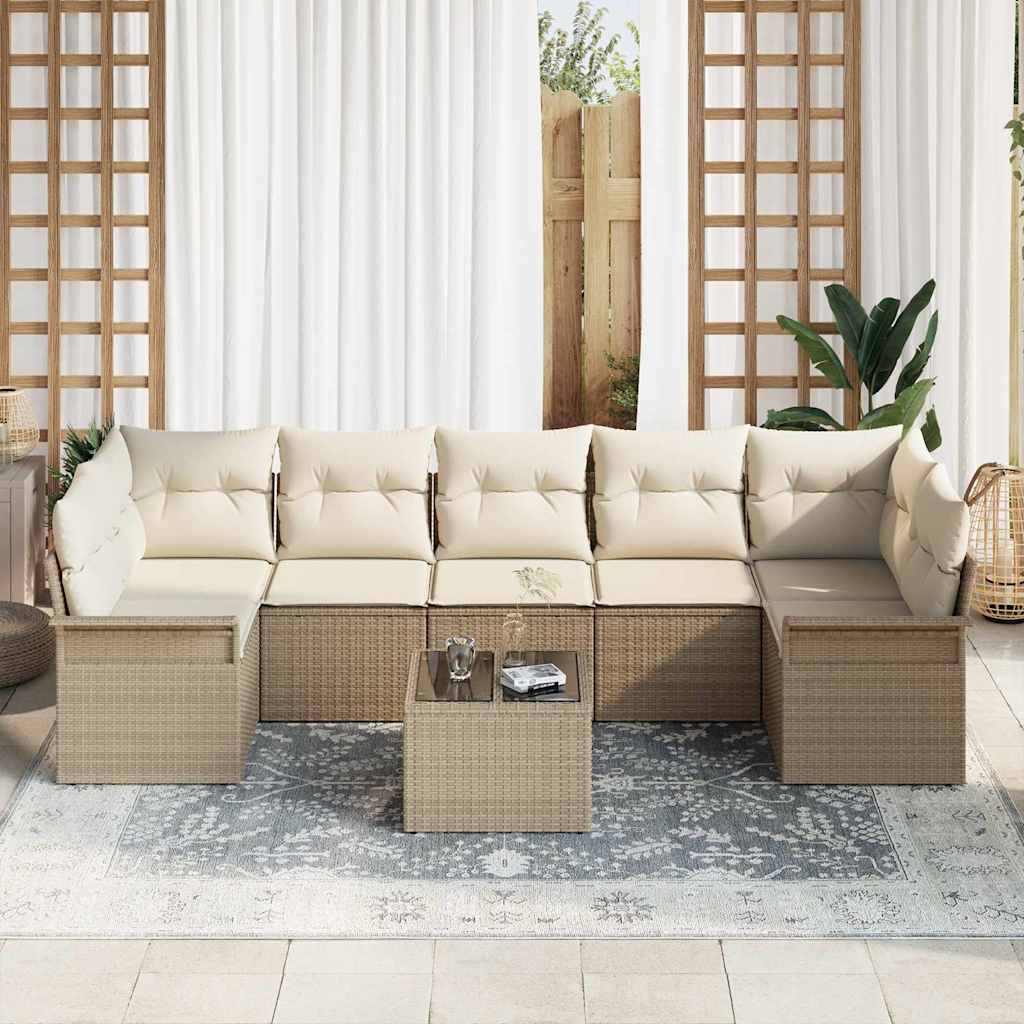 vidaXL Σετ Καναπέ Κήπου 8 pcs Μπεζ και Κρέμα συνθετικό ρατάν