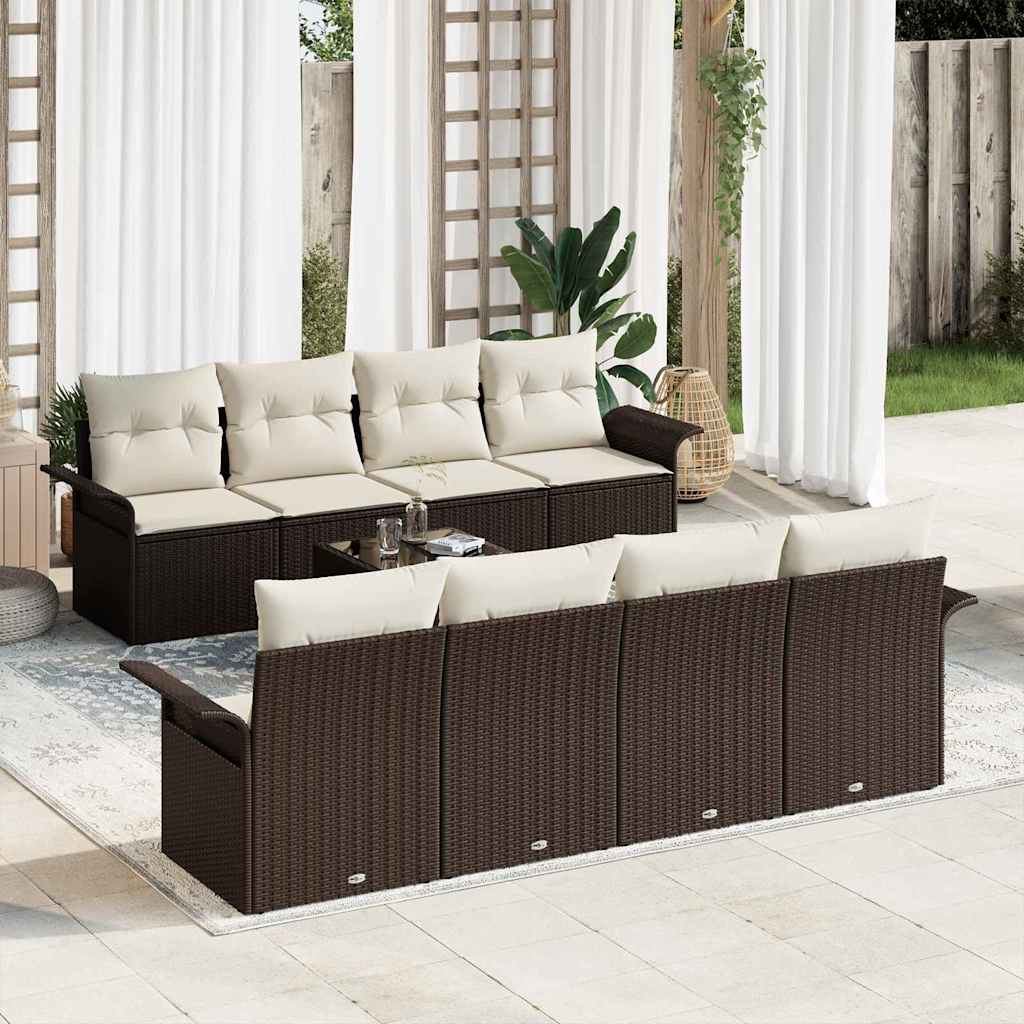 vidaXL 9 Piece Garden Sofa Set with Cushions Brown Poly Rattan