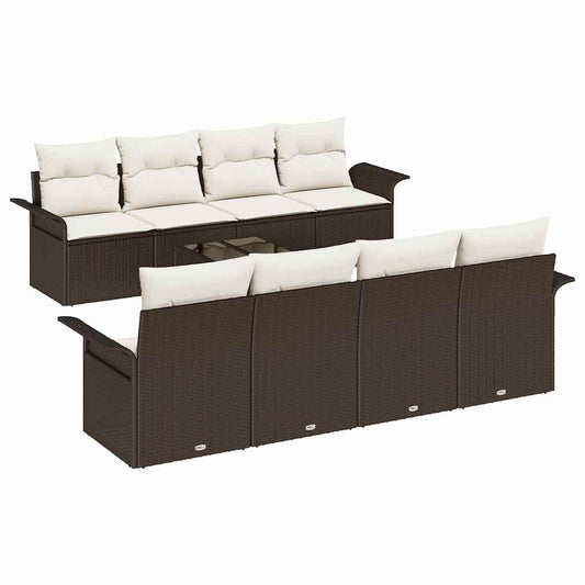 vidaXL 9 Piece Garden Sofa Set with Cushions Brown Poly Rattan