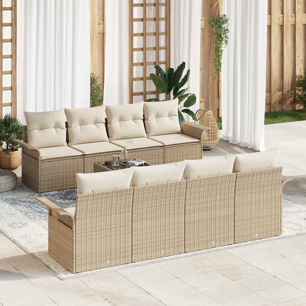 vidaXL 9 Piece Garden Sofa Set με Μαξιλάρια Μπεζ Πολυ Ρατάν