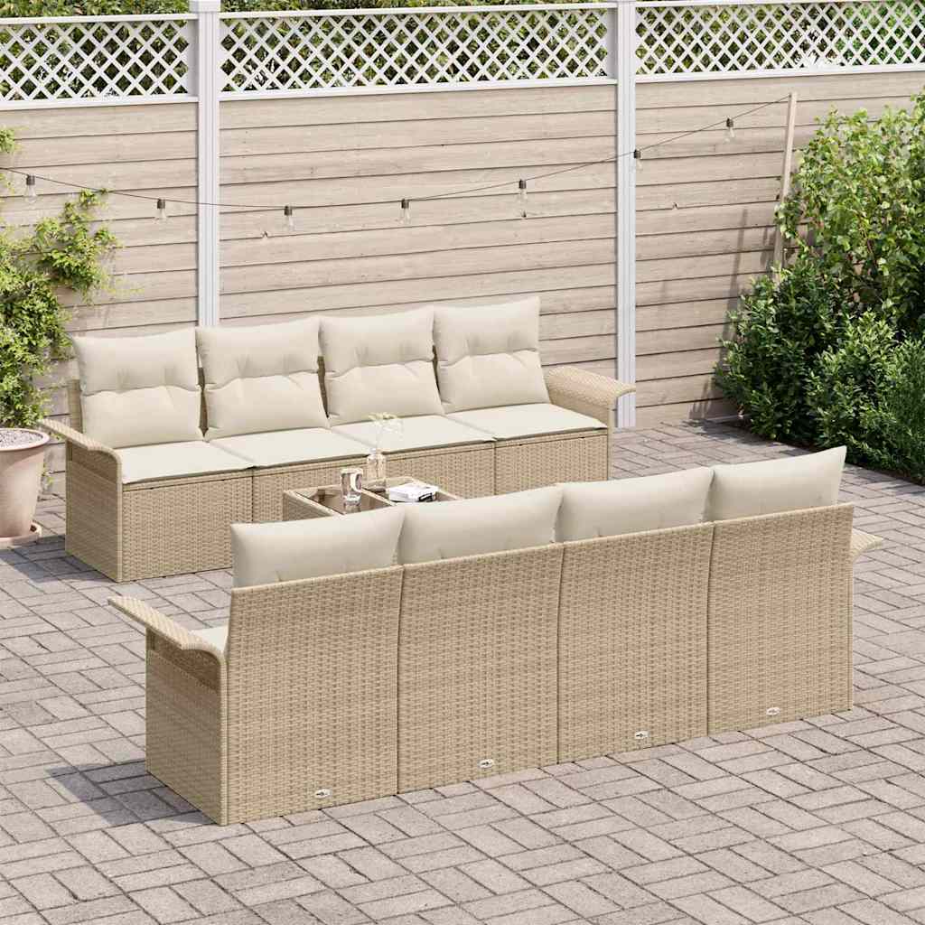 vidaXL 9 Piece Garden Sofa Set με Μαξιλάρια Μπεζ Πολυ Ρατάν