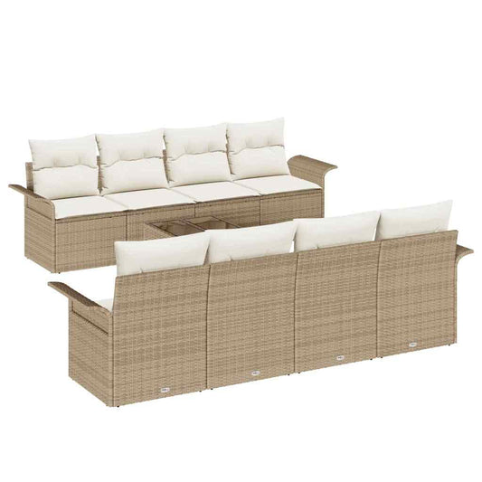 vidaXL 9 Piece Garden Sofa Set με Μαξιλάρια Μπεζ Πολυ Ρατάν