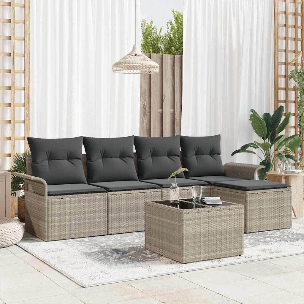 Σα座ναπανα κήπου vidaXL 6 τεμαχίων με μαξιλάρια γκρι πολυράτα