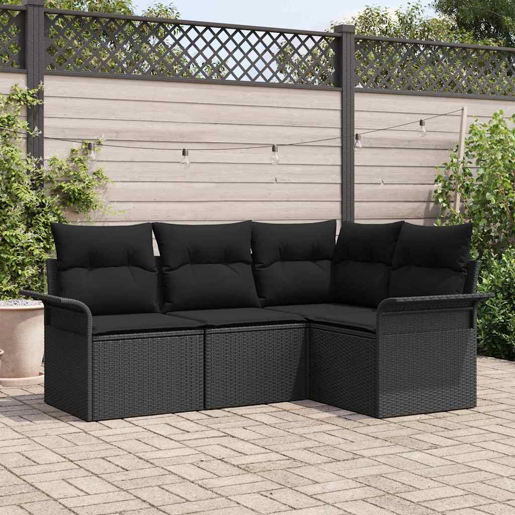 vidaXL Σετ Καναπέ Κήπου με αποθήκευση 4 pcs Μαύρο συνθετικό ρατάν