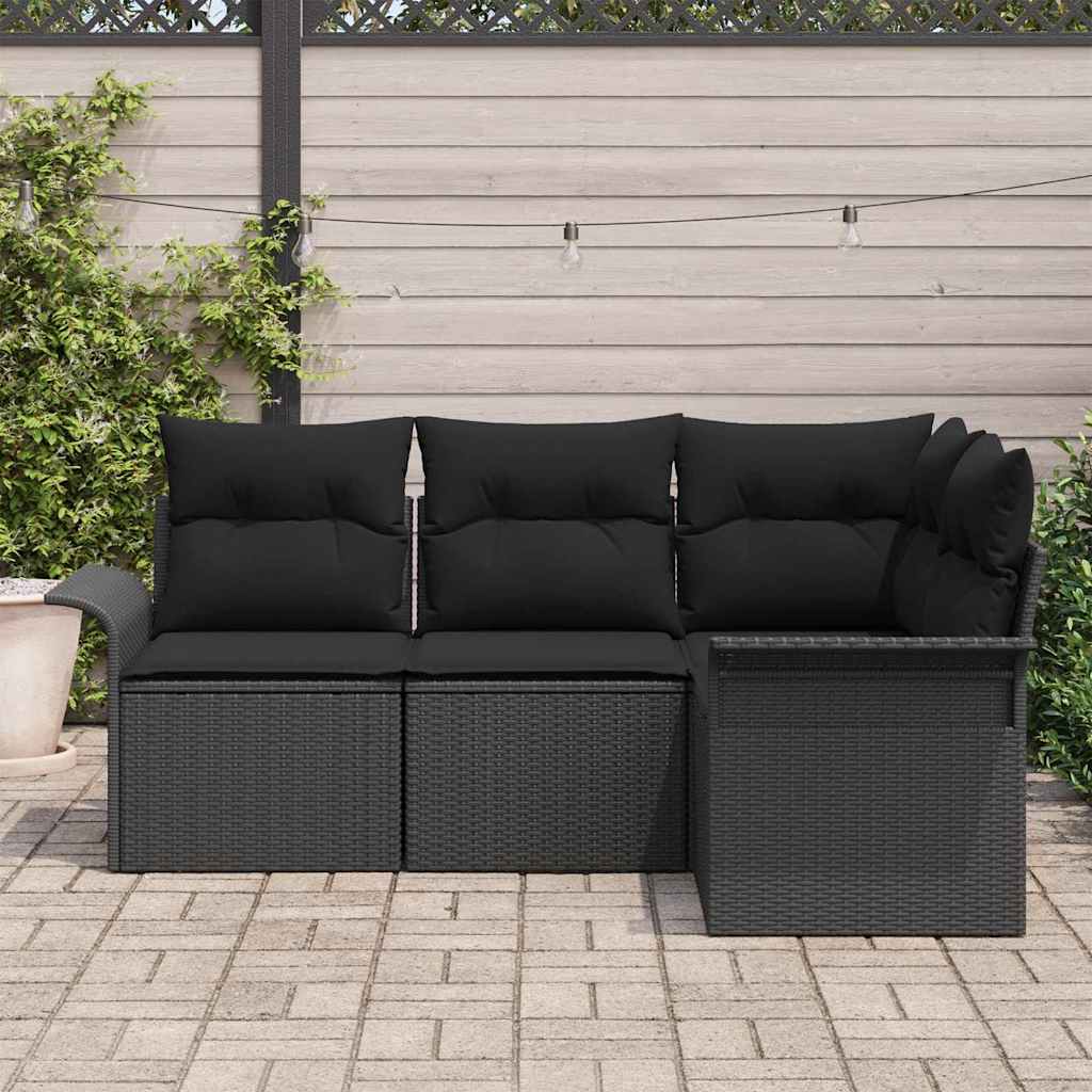 vidaXL Σετ Καναπέ Κήπου με αποθήκευση 4 pcs Μαύρο συνθετικό ρατάν