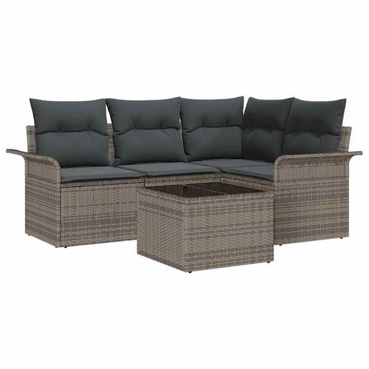 vidaXL Σετ Καναπέ Κήπου με αποθήκευση 5 pcs Γκρι συνθετικό ρατάν