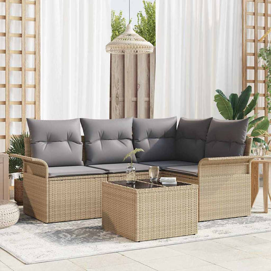 vidaXL Σετ Καναπέ Κήπου με αποθήκευση 5 pcs Μπεζ συνθετικό ρατάν