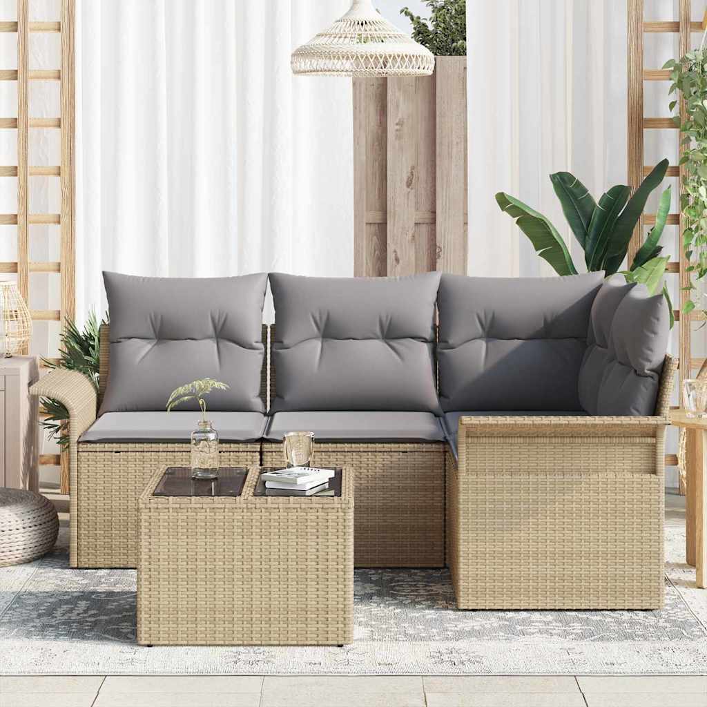 vidaXL Σετ Καναπέ Κήπου με αποθήκευση 5 pcs Μπεζ συνθετικό ρατάν