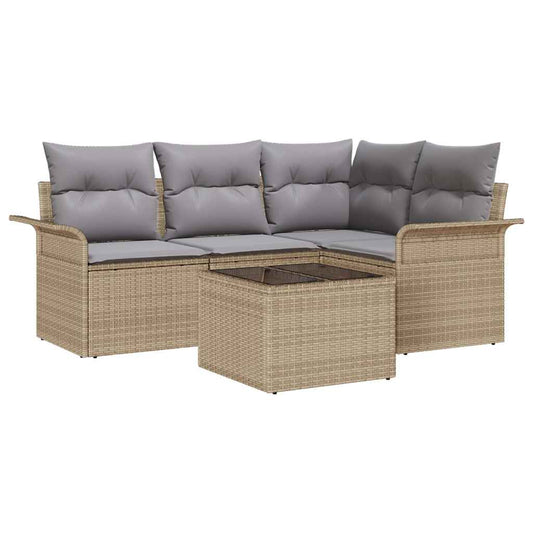 vidaXL Σετ Καναπέ Κήπου με αποθήκευση 5 pcs Μπεζ συνθετικό ρατάν