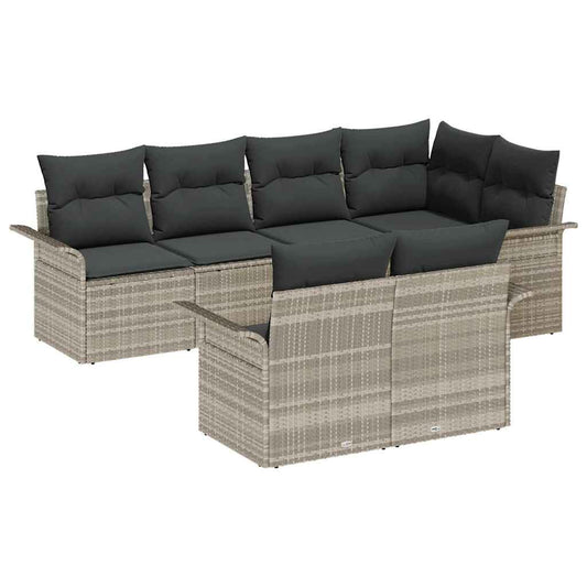 vidaXL Σετ 7 Τεμαχίων Καναπέ Κήπου Με Μαξιλάρια Ανοιχτό Γκρι Πολυ Ρατάν