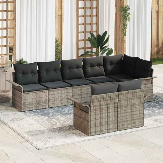 vidaXL Σετ Καναπέ Κήπου με αποθήκευση 8 pcs Γκρι συνθετικό ρατάν