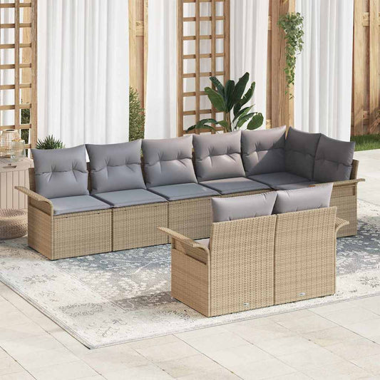 vidaXL Σετ Καναπέ Κήπου με αποθήκευση 8 pcs Μπεζ συνθετικό ρατάν