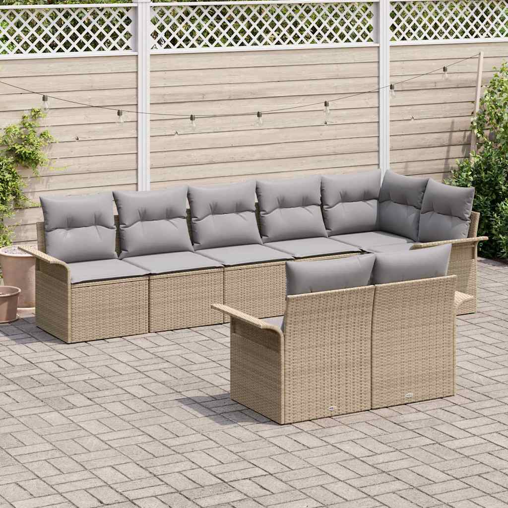 vidaXL Σετ Καναπέ Κήπου με αποθήκευση 8 pcs Μπεζ συνθετικό ρατάν