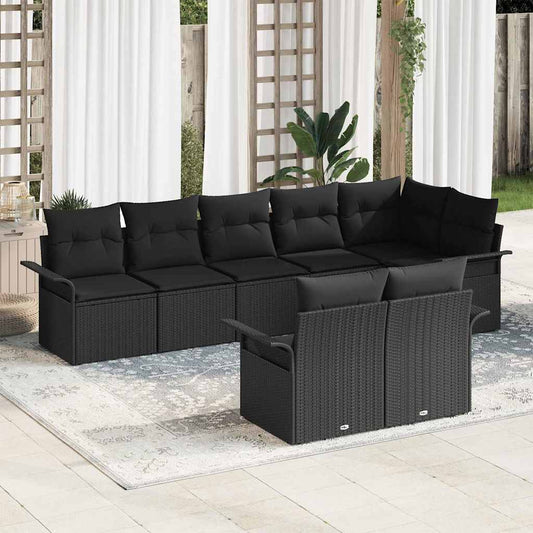 vidaXL Σετ Καναπέ Κήπου με αποθήκευση 8 pcs Μαύρο συνθετικό ρατάν