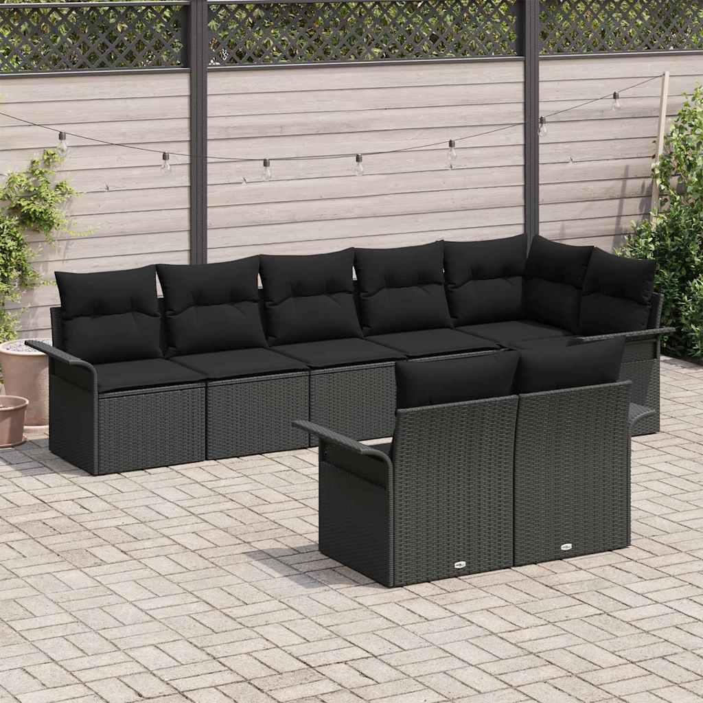 vidaXL Σετ Καναπέ Κήπου με αποθήκευση 8 pcs Μαύρο συνθετικό ρατάν
