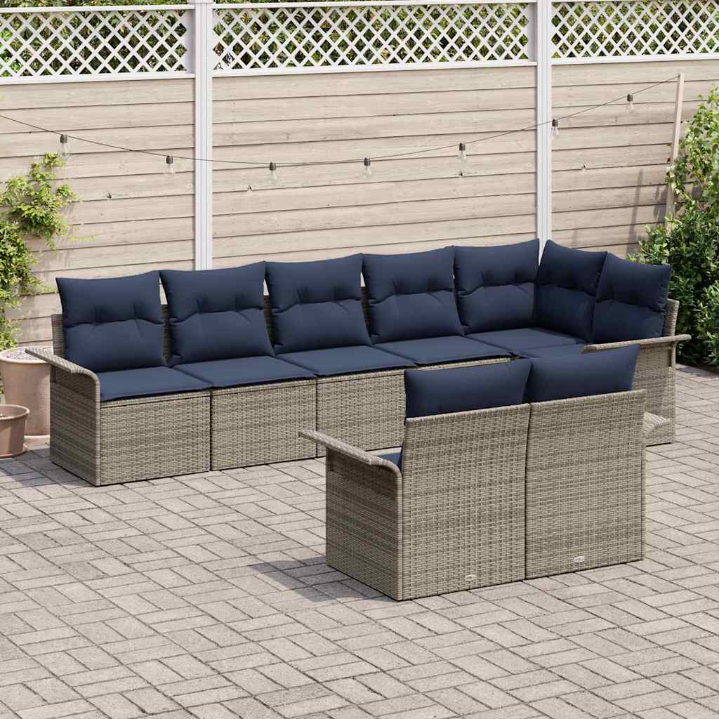 vidaXL Σετ Καναπέ Κήπου με αποθήκευση 8 pcs Γκρι συνθετικό ρατάν