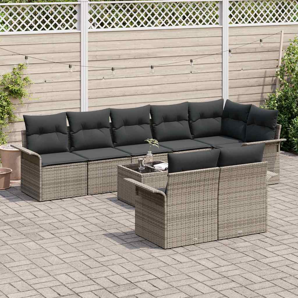 vidaXL Σετ Καναπέ Κήπου με αποθήκευση 9 pcs Γκρι συνθετικό ρατάν