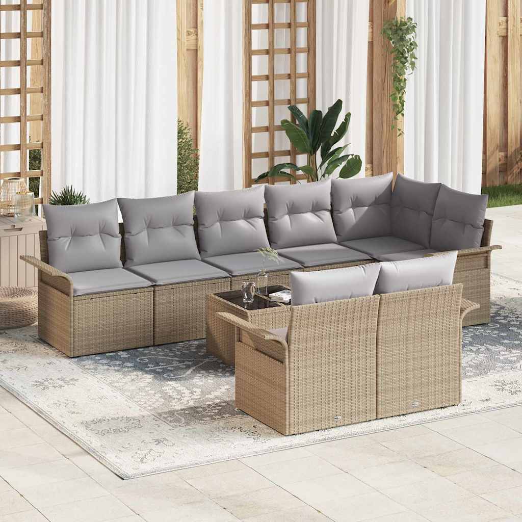vidaXL Σετ Καναπέ Κήπου με αποθήκευση 9 pcs Μπεζ συνθετικό ρατάν