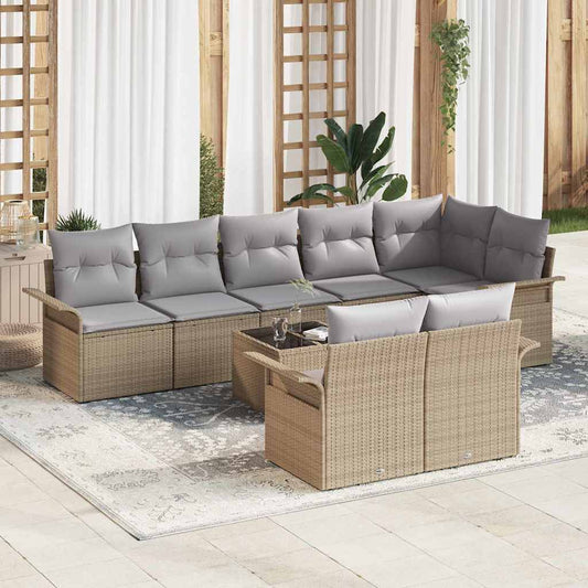 vidaXL Σετ Καναπέ Κήπου με αποθήκευση 9 pcs Μπεζ συνθετικό ρατάν