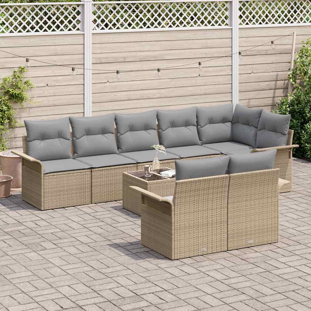 vidaXL Σετ Καναπέ Κήπου με αποθήκευση 9 pcs Μπεζ συνθετικό ρατάν