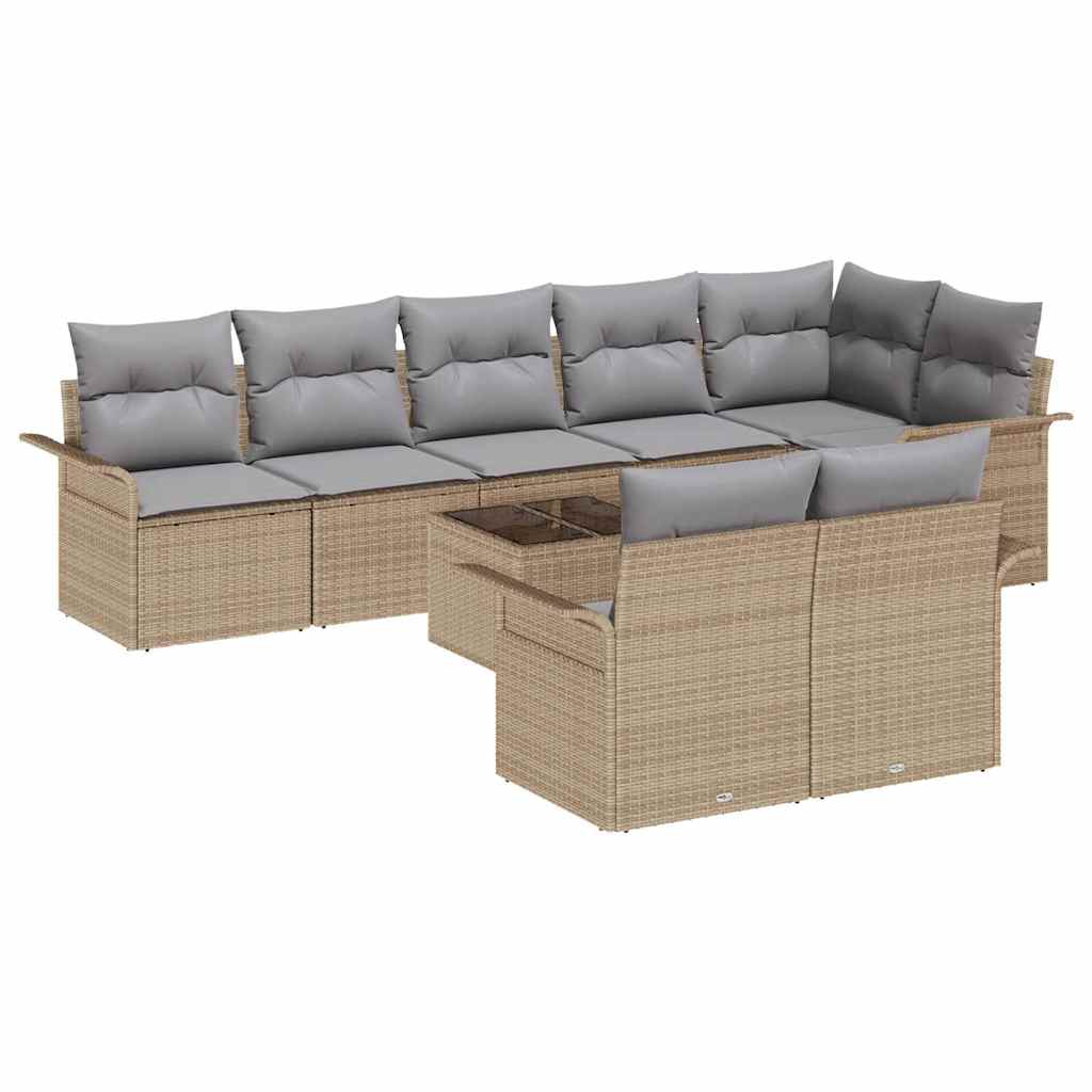 vidaXL Σετ Καναπέ Κήπου με αποθήκευση 9 pcs Μπεζ συνθετικό ρατάν