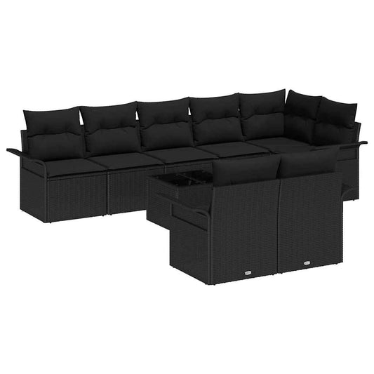 vidaXL Σετ Καναπέ Κήπου με αποθήκευση 9 pcs Μαύρο συνθετικό ρατάν