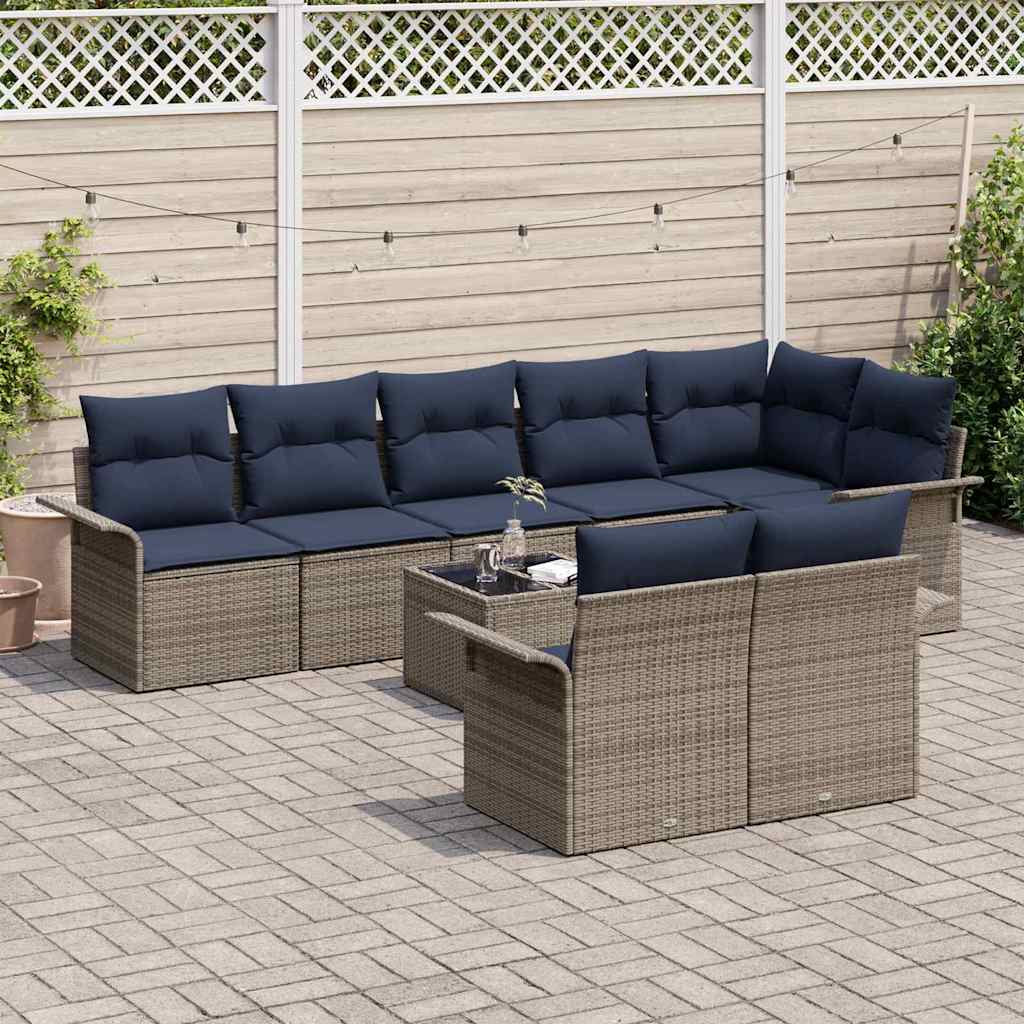 vidaXL Σετ Καναπέ Κήπου με αποθήκευση 9 pcs Γκρι συνθετικό ρατάν