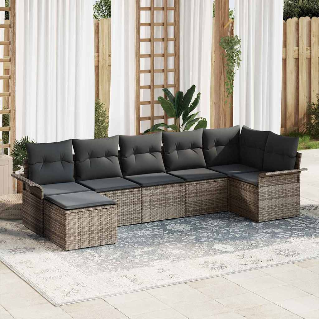 vidaXL Σετ Καναπέ Κήπου με μαξιλάρι 7 pcs Γκρι Πολυ ράταν