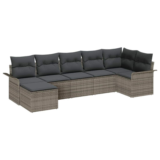 vidaXL Σετ Καναπέ Κήπου με μαξιλάρι 7 pcs Γκρι Πολυ ράταν