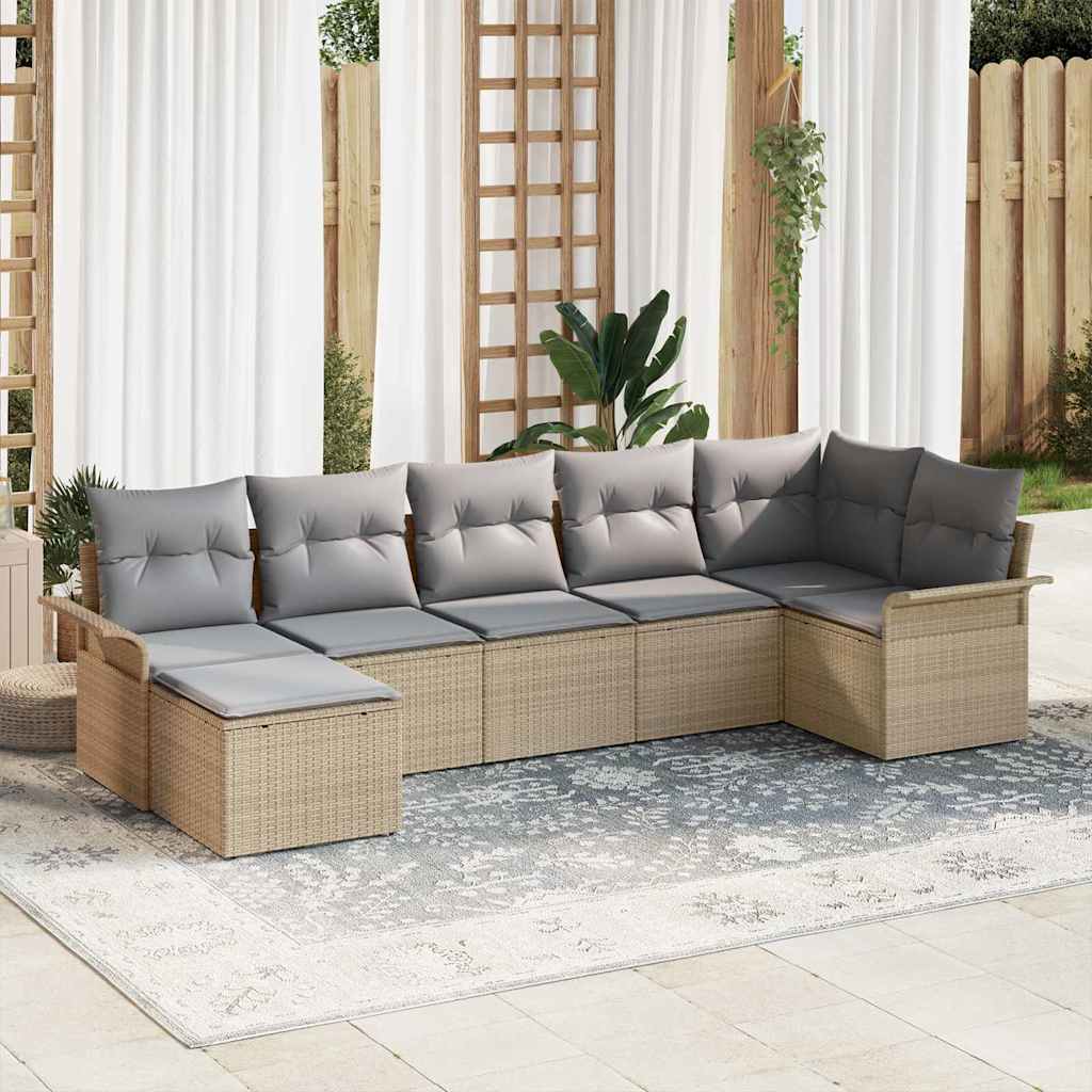 vidaXL Σετ Καναπέ Κήπου με αποθήκευση 7 pcs Μπεζ συνθετικό ρατάν
