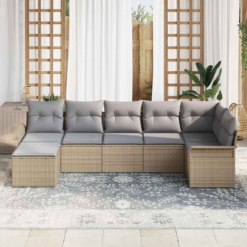 vidaXL Σετ Καναπέ Κήπου με αποθήκευση 7 pcs Μπεζ συνθετικό ρατάν