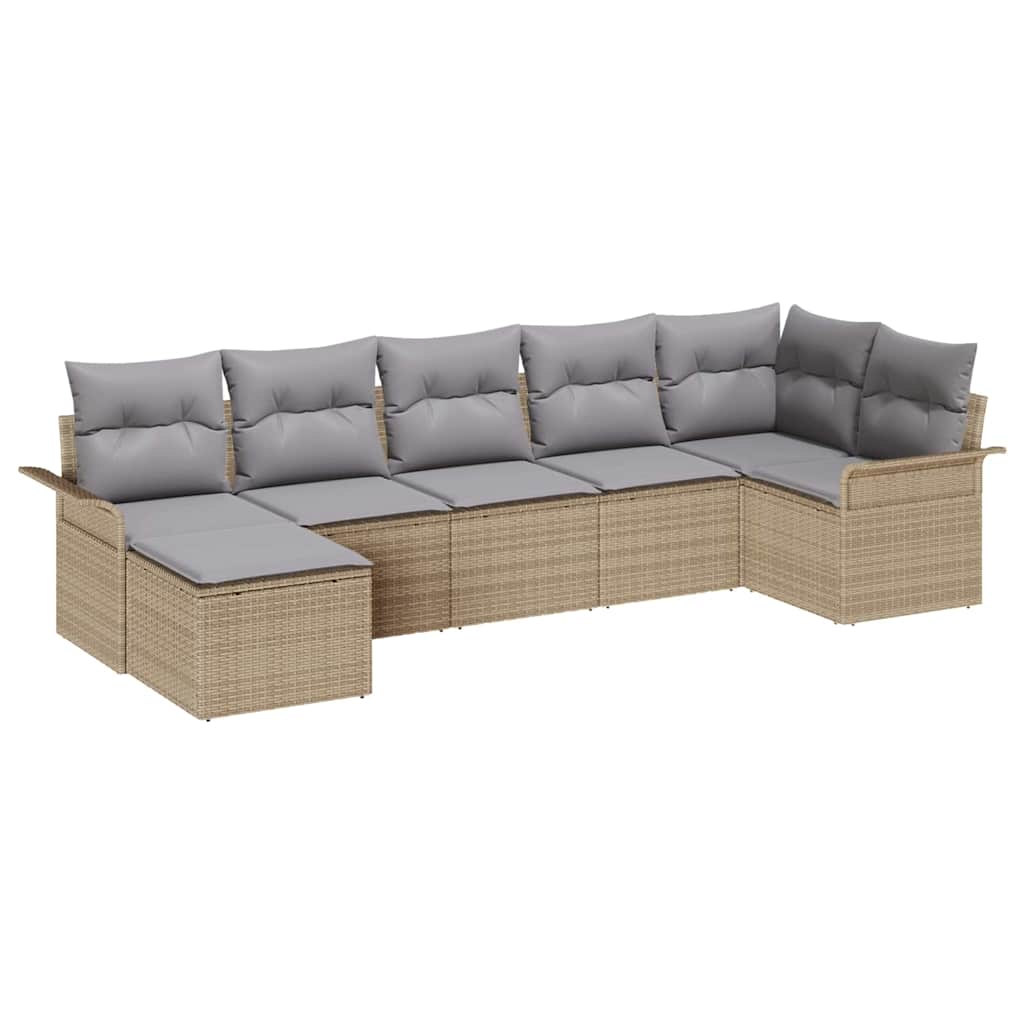 vidaXL Σετ Καναπέ Κήπου με αποθήκευση 7 pcs Μπεζ συνθετικό ρατάν