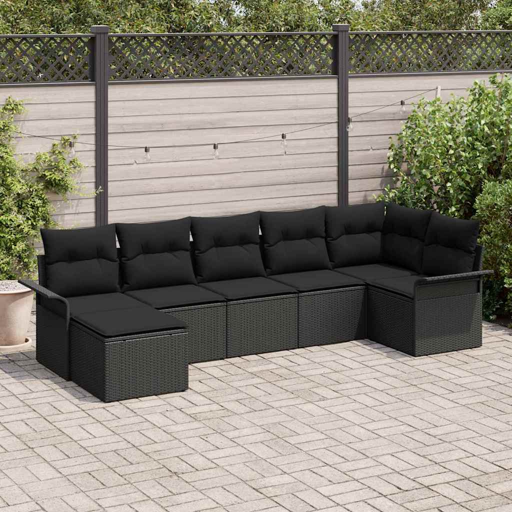 vidaXL Σετ Καναπέ Κήπου με αποθήκευση 7 pcs Μαύρο συνθετικό ρατάν