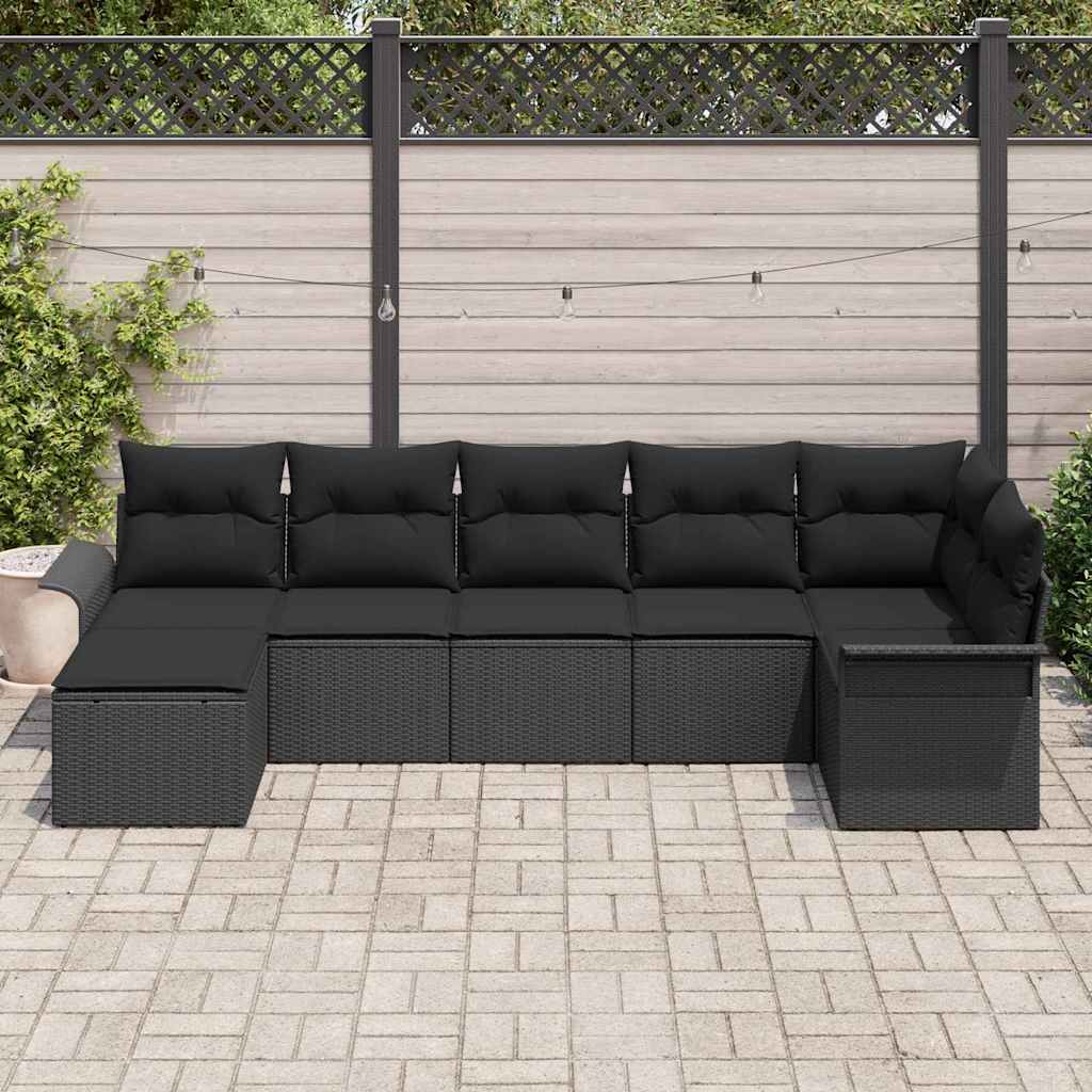 vidaXL Σετ Καναπέ Κήπου με αποθήκευση 7 pcs Μαύρο συνθετικό ρατάν