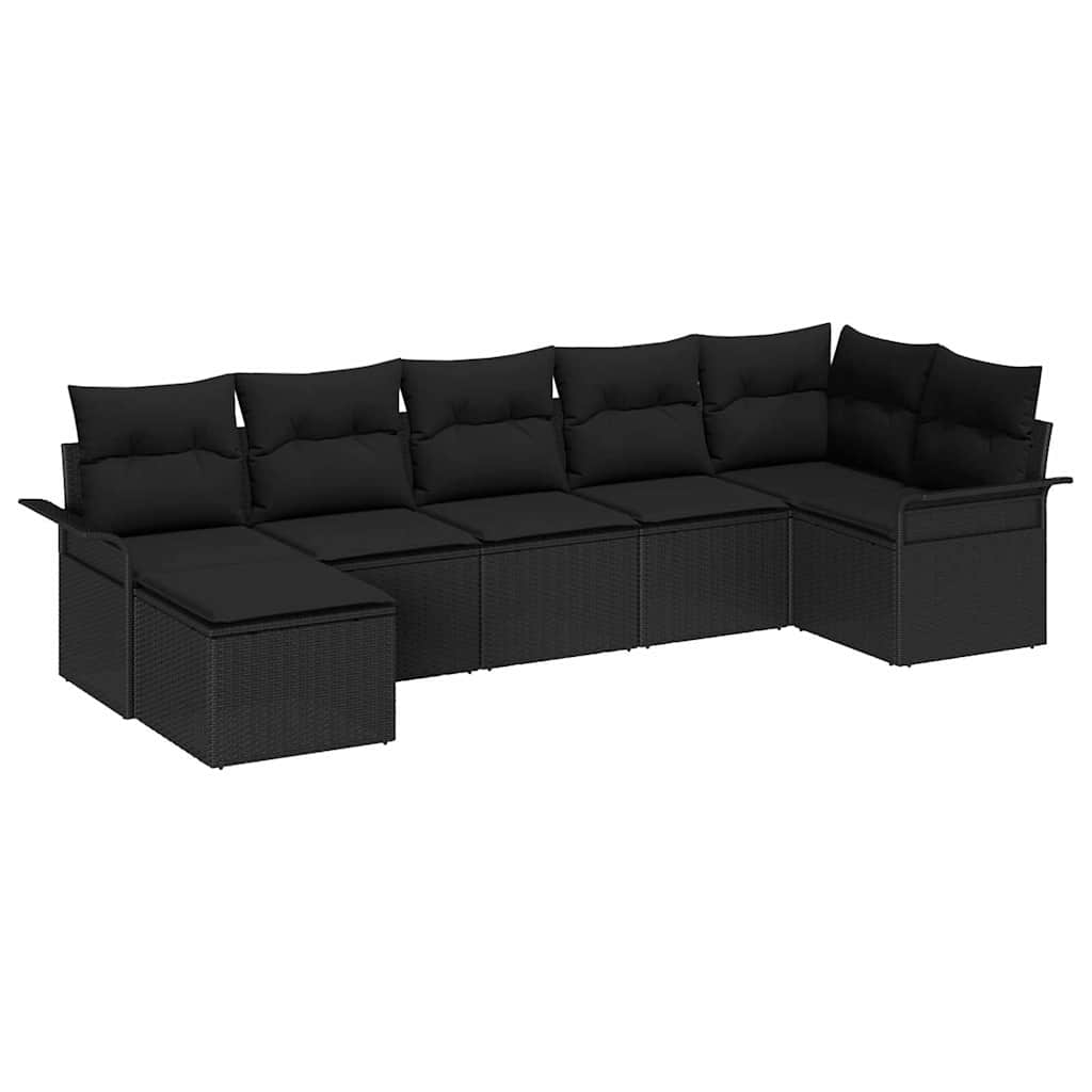 vidaXL Σετ Καναπέ Κήπου με αποθήκευση 7 pcs Μαύρο συνθετικό ρατάν