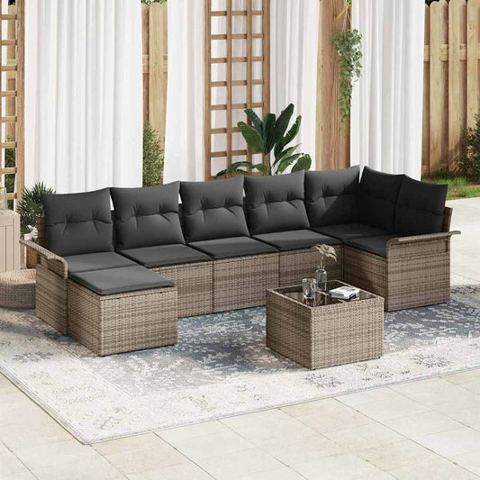 vidaXL Σετ Καναπέ Κήπου με μαξιλάρι 8 pcs Γκρι Πολυ ράταν