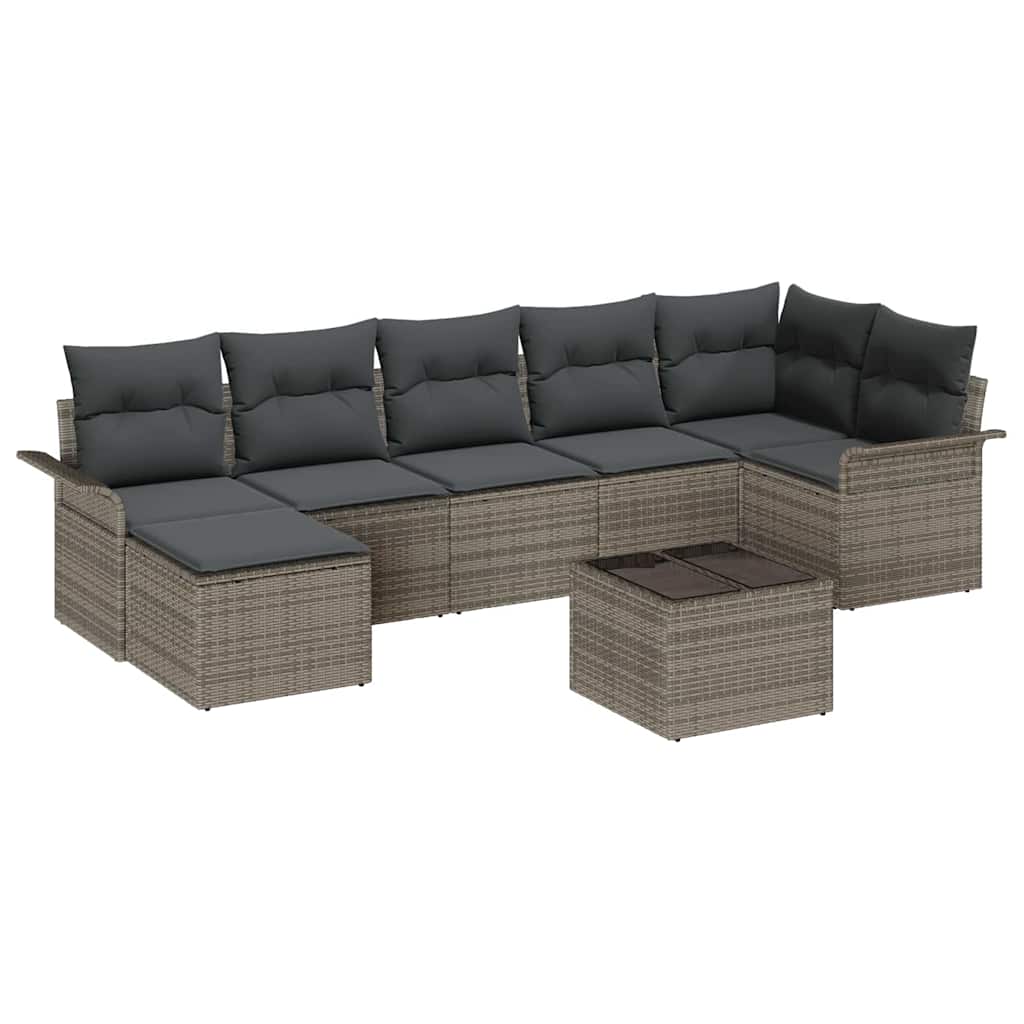 vidaXL Σετ Καναπέ Κήπου με μαξιλάρι 8 pcs Γκρι Πολυ ράταν