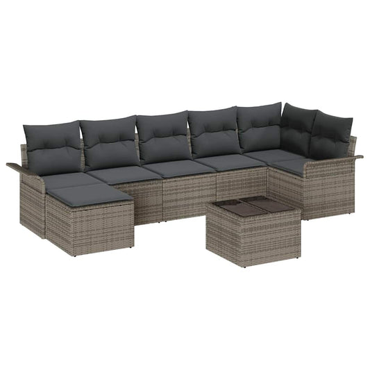 vidaXL Σετ Καναπέ Κήπου με μαξιλάρι 8 pcs Γκρι Πολυ ράταν