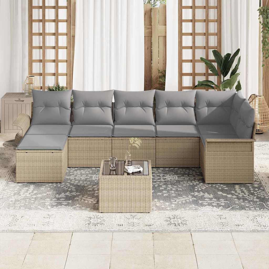 vidaXL Σετ Καναπέ Κήπου με μαξιλάρι 8 pcs Μπεζ Πολυ ράταν