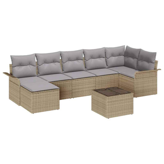vidaXL Σετ Καναπέ Κήπου με μαξιλάρι 8 pcs Μπεζ Πολυ ράταν