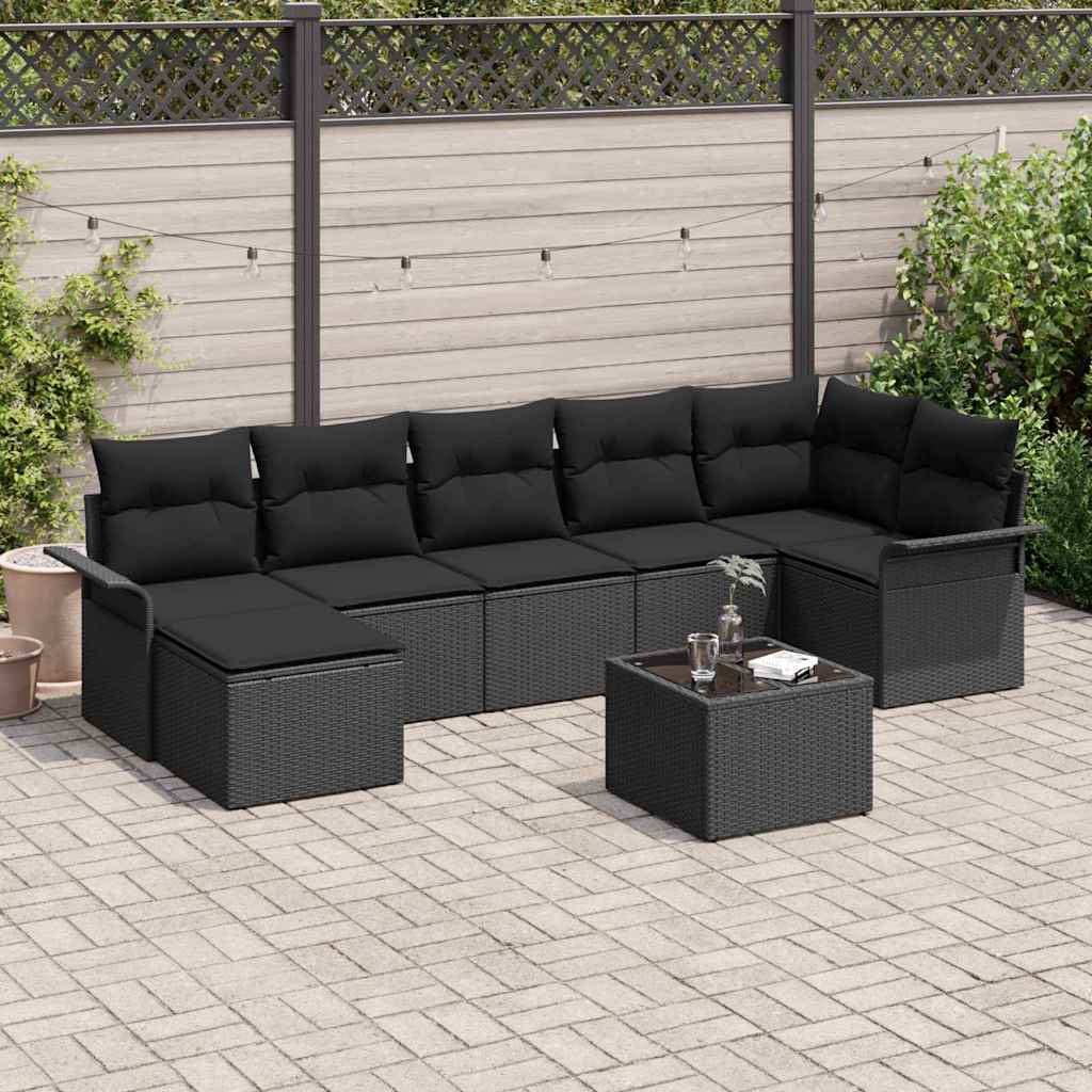 vidaXL Σετ Καναπέ Κήπου με αποθήκευση 8 pcs Μαύρο συνθετικό ρατάν