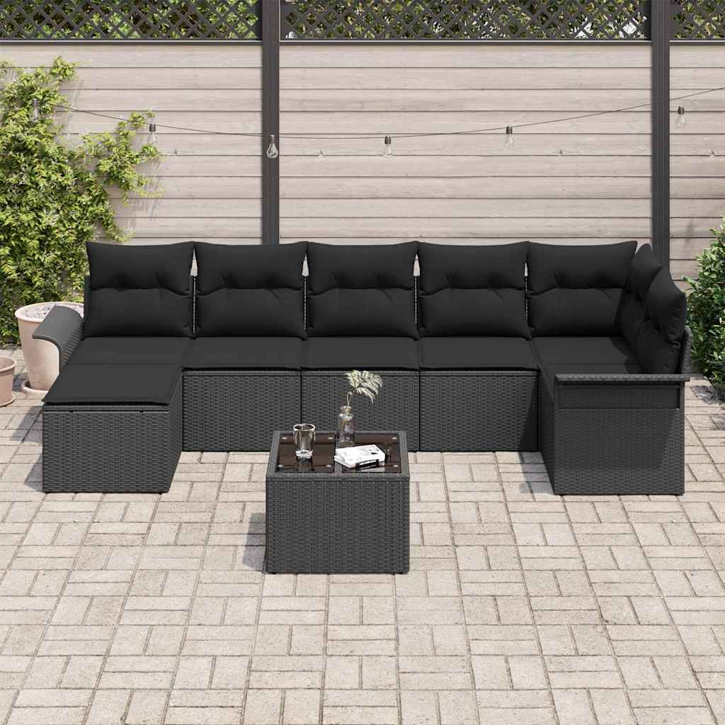 vidaXL Σετ Καναπέ Κήπου με αποθήκευση 8 pcs Μαύρο συνθετικό ρατάν