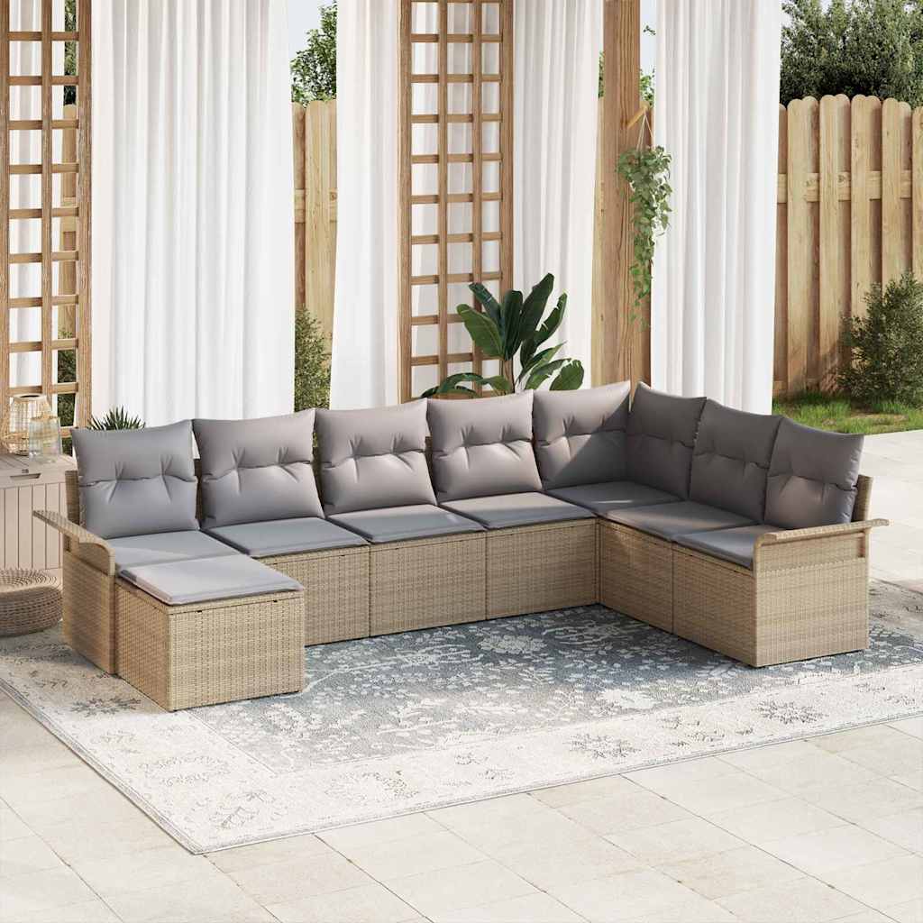 vidaXL Σετ Καναπέ Κήπου με μαξιλάρι 8 pcs Μπεζ Πολυ ράταν