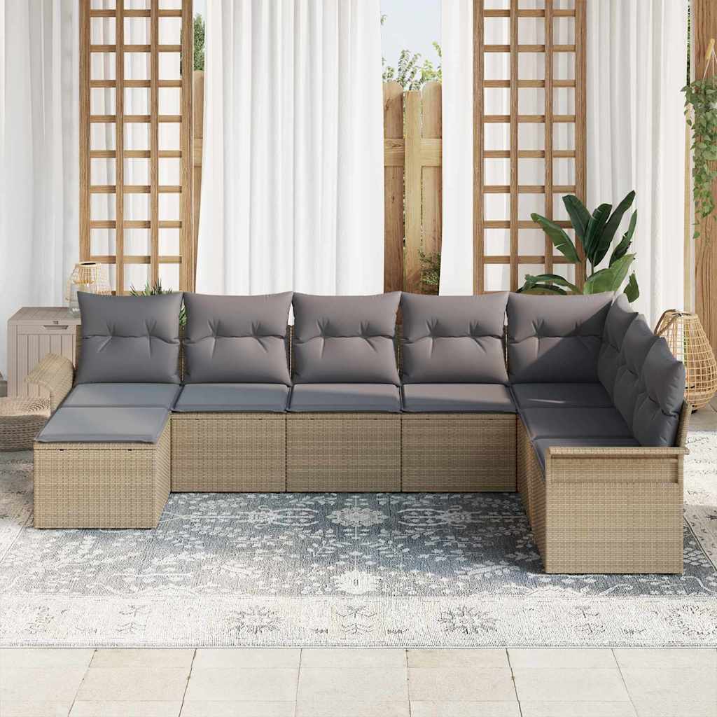 vidaXL Σετ Καναπέ Κήπου με μαξιλάρι 8 pcs Μπεζ Πολυ ράταν