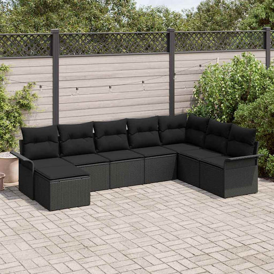 vidaXL Σετ Καναπέ Κήπου με μαξιλάρι 8 pcs Μαύρο Πολυ ράταν