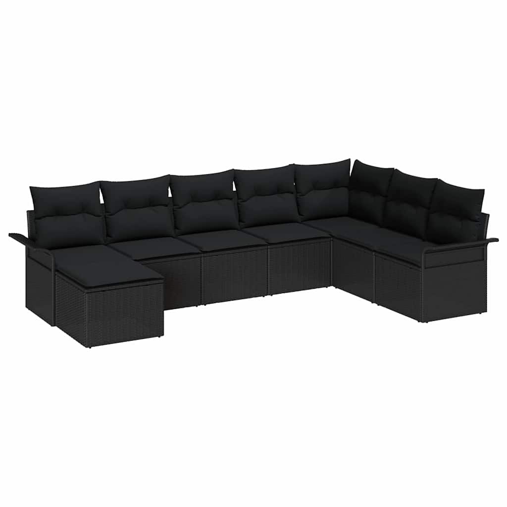 vidaXL Σετ Καναπέ Κήπου με μαξιλάρι 8 pcs Μαύρο Πολυ ράταν