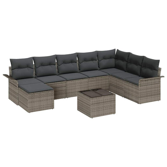 vidaXL Σετ Καναπέ Κήπου με μαξιλάρι 9 pcs Μαύρο Πολυ ράταν
