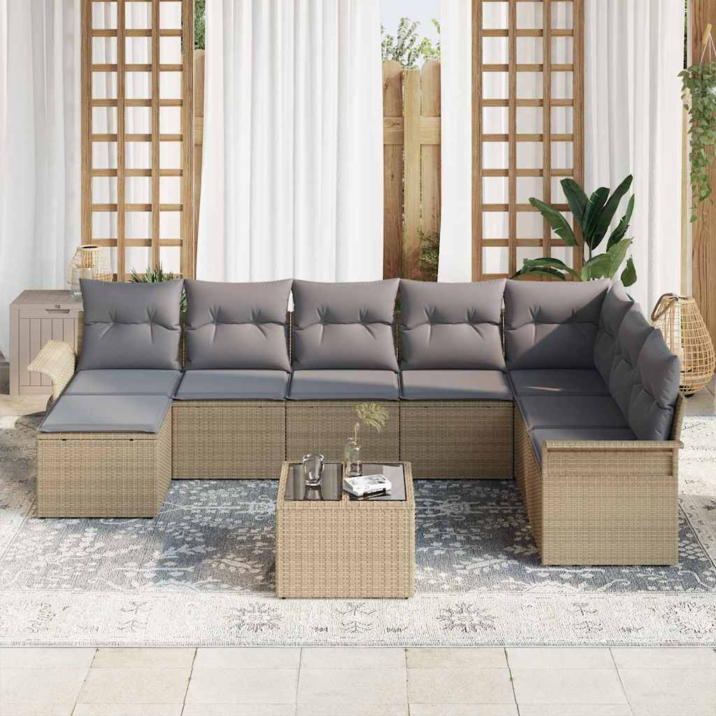 vidaXL Σετ Καναπέ Κήπου με μαξιλάρι 9 pcs Μαύρο Πολυ ράταν