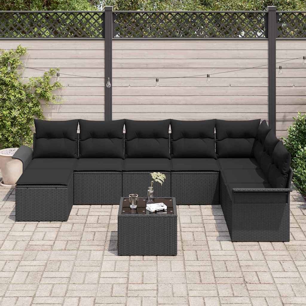 vidaXL Σετ Καναπέ Κήπου με μαξιλάρι 9 pcs Μπεζ Πολυ ράταν