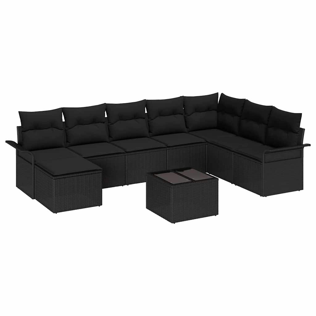 vidaXL Σετ Καναπέ Κήπου με μαξιλάρι 9 pcs Μπεζ Πολυ ράταν